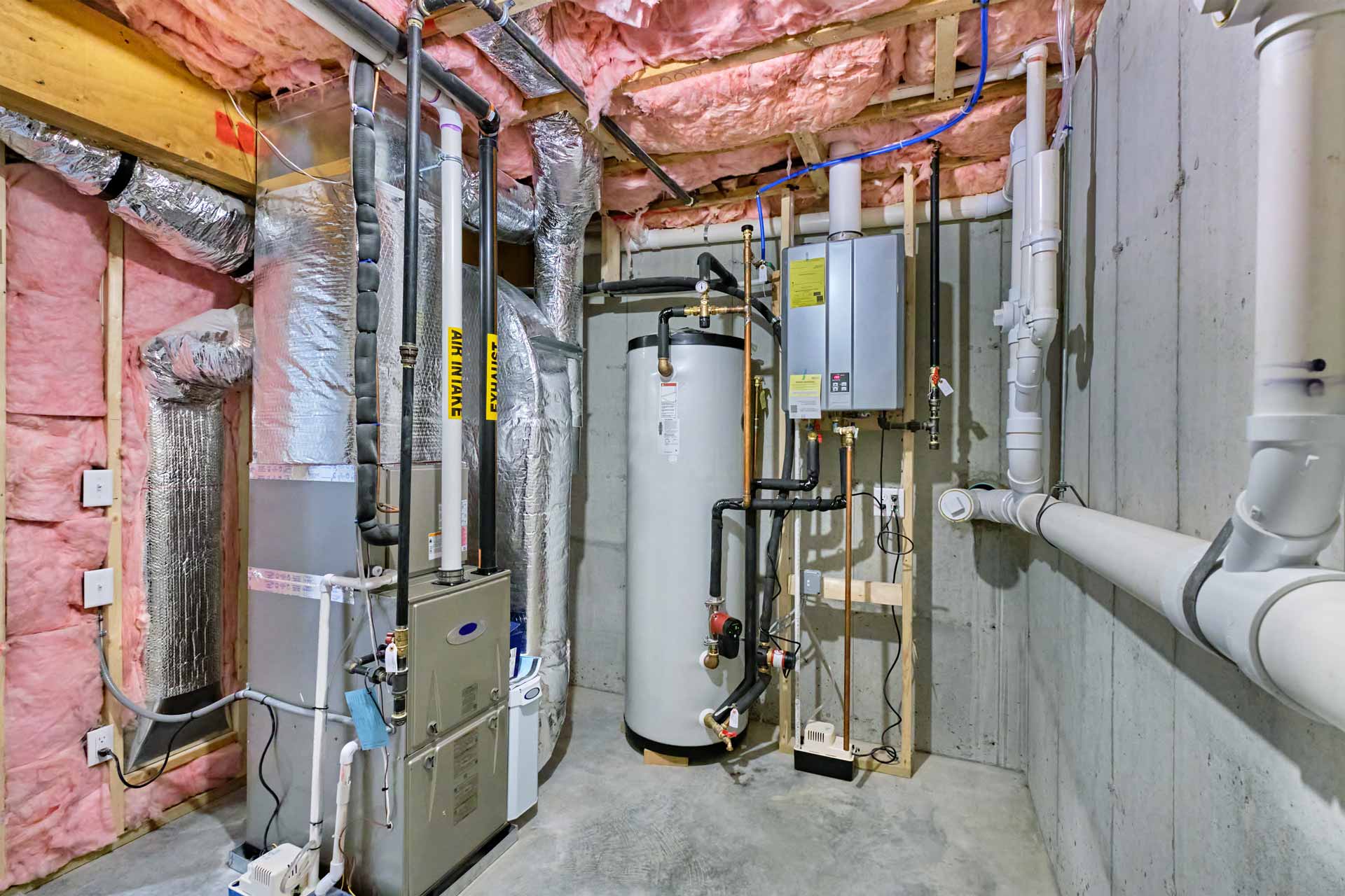 Newly installed water heater in basement